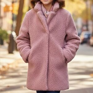 Copper Key Girls Pink Teddy Faux Fur Sherpa Fleece Coat Size 10/12 Large